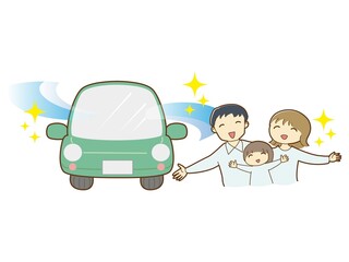 クリーンな空気の車で喜ぶ家族のイラスト