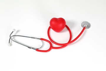 stethoscope, heart examination, medical equipment, doctor using auscultation, pasted on white...