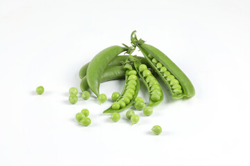Fresh green peas isolated on a white background.
