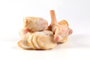 Galangal close up on a white background is an edible herb and used for cooking can eat raw