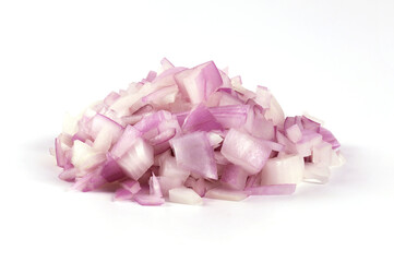 Red onion, chopped close-up on a white background It is a vegetable that can be eaten raw.