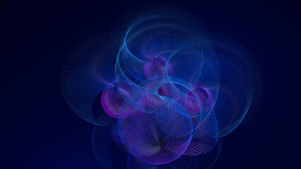 Curved meshes formed by intertwined blue and purple lines deforming randomly