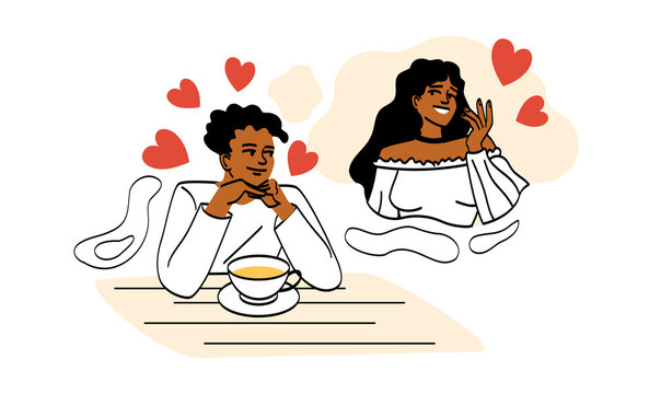 couple dreaming of each other, red hearts clip art preview