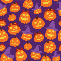 Halloween Colorful Jack-O-Lanterns Seamless Repeat Design