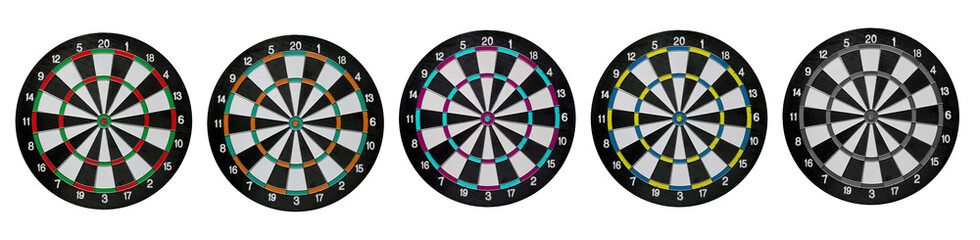 Dartboard collection isolated on white background.