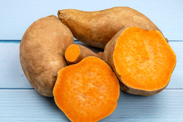 close up of sweet potatoes on a table