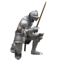 Medieval knight in armor isolated white background 3d illustration