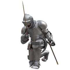 Medieval knight in armor isolated white background 3d illustration