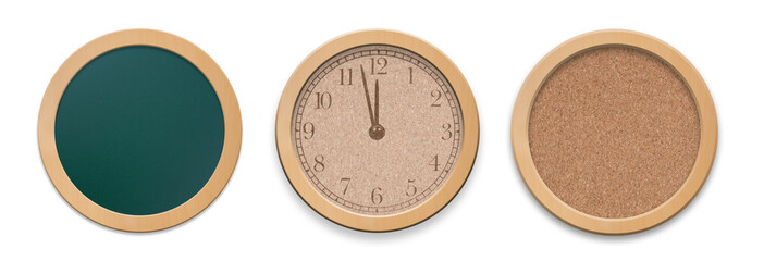 Bulletin board and chalkboard collection isolated on white background.