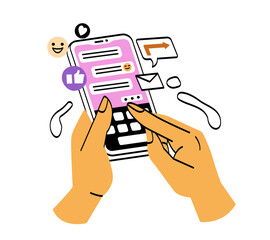 Hands touch smartphone