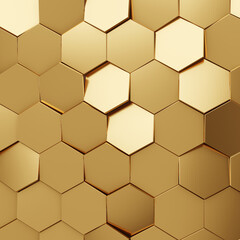 Futuristic gold hexagonal texture background. 3d rendering