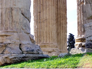 Ancient columns in an archaeological park in Athens, Greece