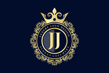JJ Initial Letter Gold calligraphic feminine floral hand drawn heraldic monogram antique vintage style luxury logo design Premium Vector - obrazy, fototapety, plakaty