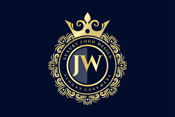 JW Initial Letter Gold calligraphic feminine floral hand drawn heraldic monogram antique vintage style luxury logo design Premium Vector - obrazy, fototapety, plakaty