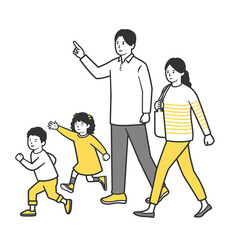 出かける小さいこどものいる家族