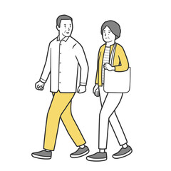 喋りながら歩く年配夫婦