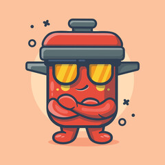 cute cooking pot character mascot with cool expression isolated cartoon in flat style design 