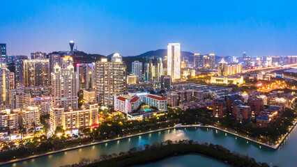 Fototapeta na wymiar Aerial photography of Xiamen city night scene large format