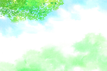 光り輝く透明感のある若葉（水彩タッチの背景）
