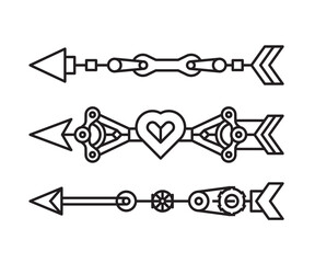 bow arrows vector line illustration steampunk style