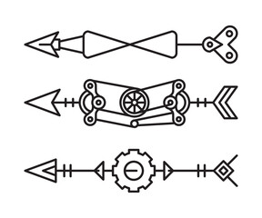 bow arrows vector line illustration steampunk style