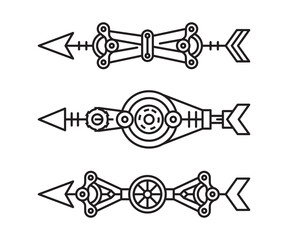 bow arrows vector line illustration steampunk style