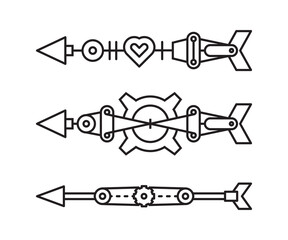 bow arrows vector line illustration steampunk style