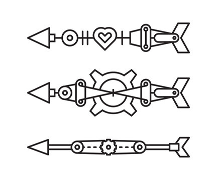 bow arrows vector line illustration steampunk style