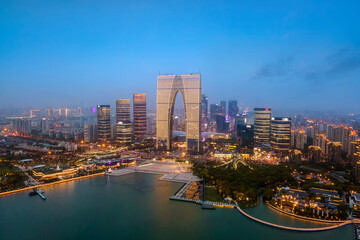 Fototapeta na wymiar aerial photography suzhou city building landscape skyline night view