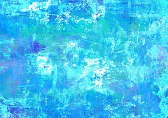 多彩な絵の具で描いた、アブストラクトな青い壁