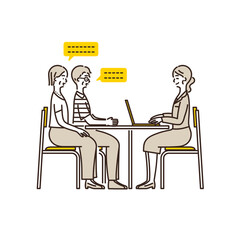 Illustration of a middle-aged couple consulting.