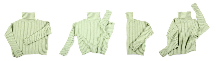 Set of modern sweaters isolated on white