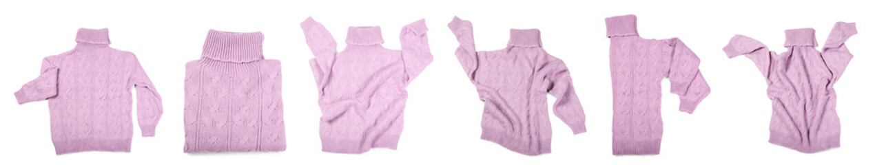 Set of modern sweaters isolated on white