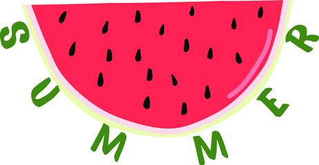 Vector watermelon icon, juicy watermelon slice colored illustration, summer. 