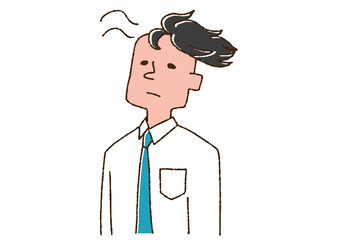 かつらが風で飛ばされた男性　コミカルな手書きの人物　ベクター、温かみのある線画