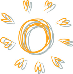 vector simple isolated hand drawn lines, doodle of yellow with shadow, orange ray  or burst of sun for banner, background, wallpaper, cover etc. 