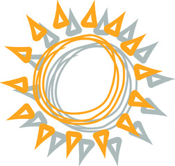 vector simple isolated hand drawn lines, doodle of yellow with shadow, orange ray  or burst of sun for banner, background, wallpaper, cover etc. 