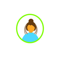 a girl with a fashionable hairstyle on an avatar in a round frame isolated on a white background, flat design style