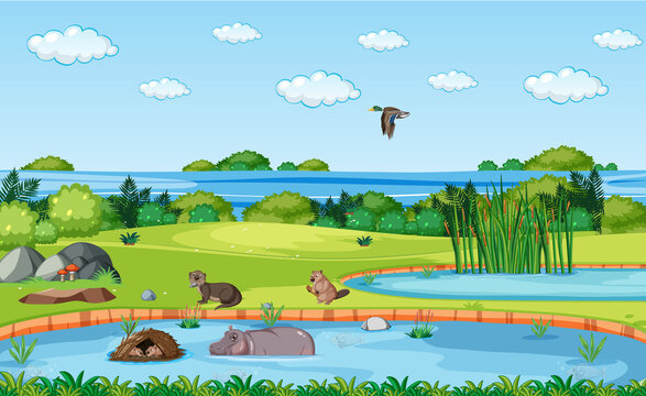Scene with wild animals in the forest
