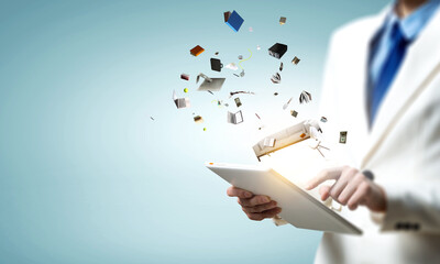 World of e-books concept . Mixed media