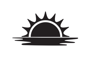 Sunrise or sunset icon on white background. Sea waves. Vector illustration
