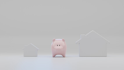 Piggy bank between two houses of different sizes