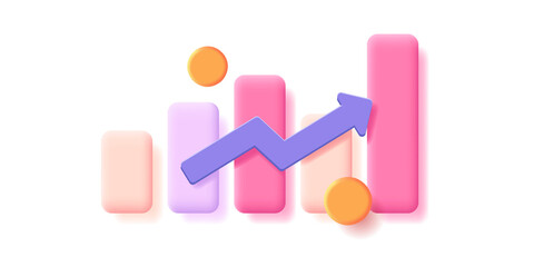 3d bar chart illustration with colored bars and increasing arrow with golden coins