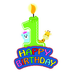 Happy first birthday candle with birthday sign