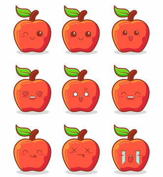 Cute kawaii emoticon apple collection