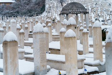 Martyrs' Memorial Cemetery during winter in Sarajevo, Bosnia Herzegovina