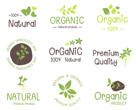 Organic food, healthy life and natural product logo, signs collection for food and drink market.