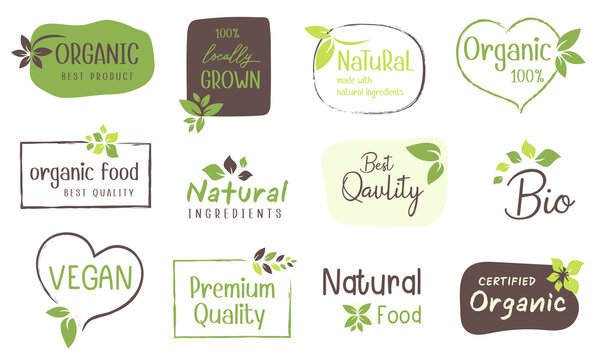 Organic food, natural product and healthy life logo, stickers and badges.