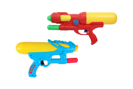 Plastic water gun toy two style isolated on white background with clipping path include for design usage purpose.