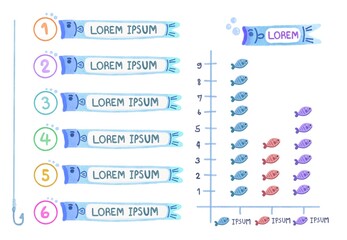 Set of cute infographics, graphs, cute fish.